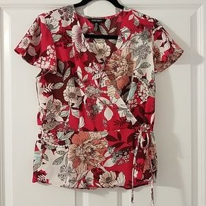Ellen Tracy Floral Career Wrap Blouse